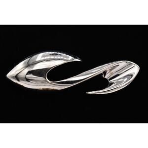 MJ Ent Vintage Pin Brooch Heavy Silver Tone Chunky S Swirl Signed 1980s BinAL